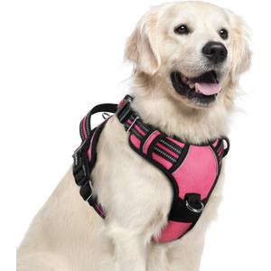 Rabbitgoo Dog Harness for Large Dogs, No Pull Pet Vest with 3 Buckles, Adjustable Soft Padded Pet Harness with Easy Control Handle and Reflective Strips, Pink, XL
