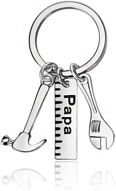3 x lauhonmin Father Gift Papa Ruler Wrench Hammer Key Chain Ring Tool Charms Pendant My Dad Can Fix Anything for Men (Papa)