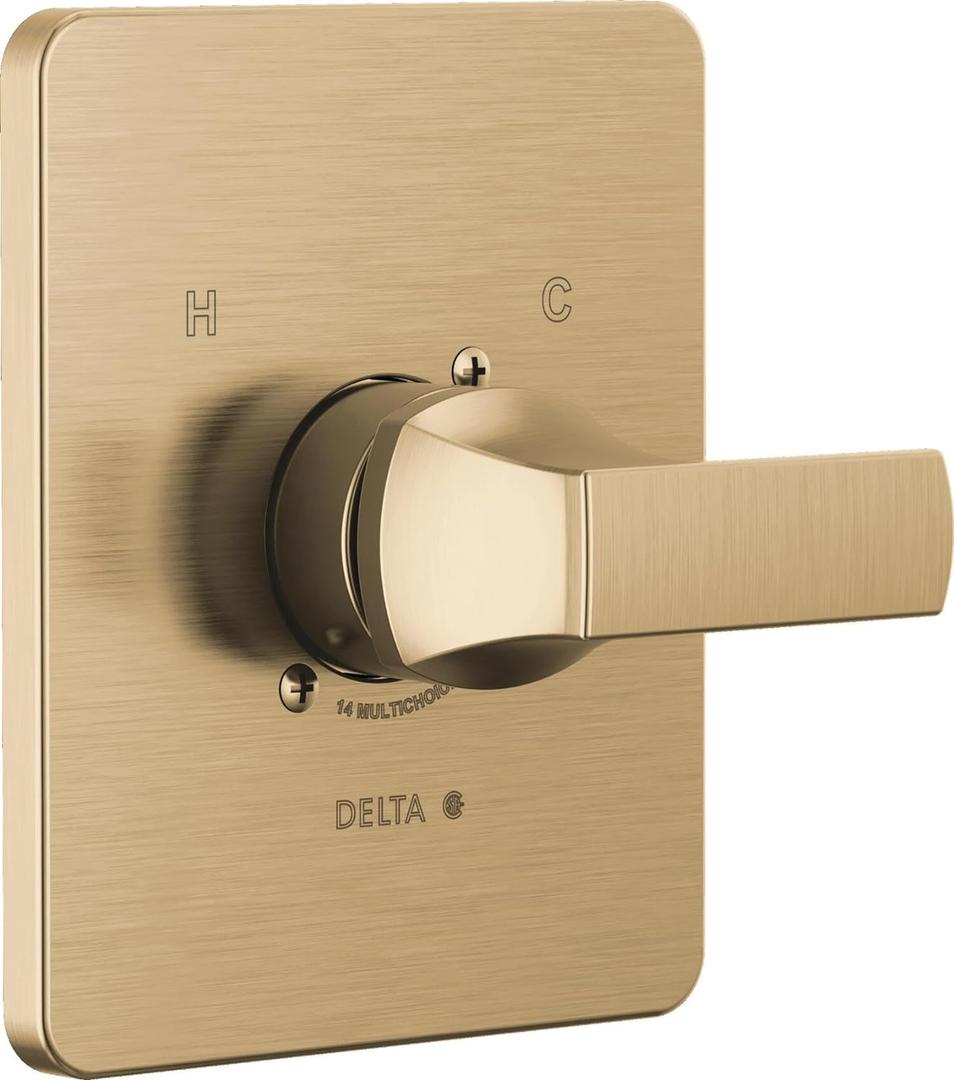 Delta Velum 14 Series Single-Function Valve Trim Kit, Brushed Gold Handle Set for Shower Faucet System, Champagne Bronze T14037-CZ (Valve Not Included)