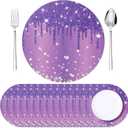 Dispowreath 120 Pieces Purple Placemats 13 Inch Glitter Diamonds Round Disposable Table Mats Decorative Paper Mats for Dining Wedding Birthday Purple Glitter Banquet Party