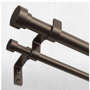 Double Curtain Rod, 1 Inch Bronze Long Dual Curtain Rods 84 to 120 Inch with Aluminium Modern End Cap Finial, Adjustable Heavy Duty Window Treatment Rod, Telescopic Metal Double Drapery Pole Set 36-120