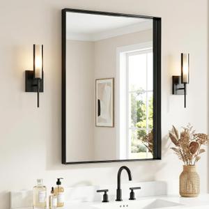 Black Bathroom Mirror 22x30 Inch, Rectangle Mirror with Metal Deep Frame, Wall Mirrors for Over Sink, Vanity, Bedroom, Bathroom, Hangs Horizontally or Vertically