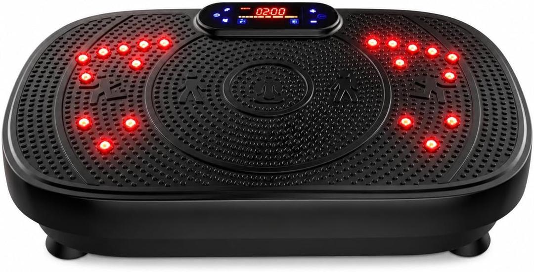 Vibration Plate Exercise Machine, Red & Infrared Light Vibration Platform with 120 Speed Levels, Resistance Bands, 5 Auto Programs, Remote Control, LED Display, 330 LBS Capacity