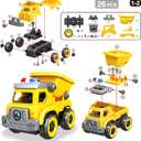 4-in-1 Take Apart Car Toys for Boys, DIY Engineering Construction Truck Toy Vehicle - Dump Truck, Cement Mixer, Excavator, Crane, Kids Building Educational Toy Gift for Age 3 4 5 6 7 8 Year Old Girls
