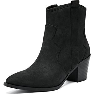 Ankle Boots for Women Chunky Heeled Booties Fashion Comfort Round Close Toe Low Mid Heel Winter Fall Ladies Short Boots. (8.5, Black Pu 969)