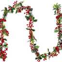 Jelofly 7FT Red Berry Christmas Garland with Pine Cone Needle Garland Christmas Xmas Decorations Indoor Outdoor Garden Gate Home Fireplace Decoration Winter Christmas Holiday New Year Decor