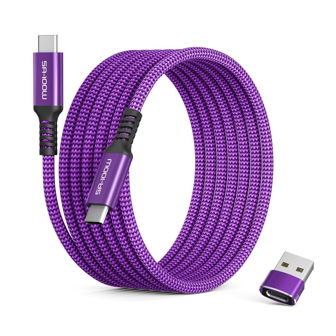 Basesailor USB Type C to C 100W Charging Cable with USB Adapter 10FT,Fast Car Charging Power Cord for iPhone 16 15 Pro Max Plus,MacBook,iPad 10 Air 4 5 Mini 7 6,Samsung Galaxy S22 S23 S24,Z Flip Fold (Purple)