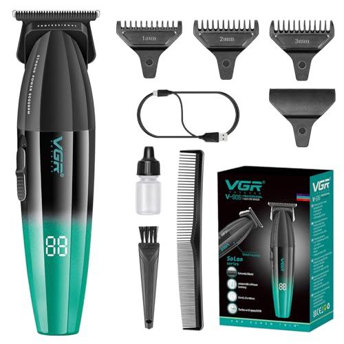 VGR 906 Fresh Fade Professional Hair Trimmer, 9000rpm Zero Gapped Beard Trimmer for Men, DLC T-Blade Cordless Hair Clipper for Barbers and USB Rechargeable, Green