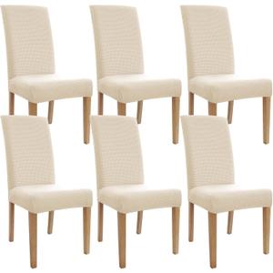 Dining Room Chair Covers,Chair Covers Set of 6, Soft And Stretchy,Cat Scratch Protection, Jacquard Fabric, Cream White, Regular Size, Dining Chair Cover Banquet Wedding, Kitchen, Hotel, Celebration