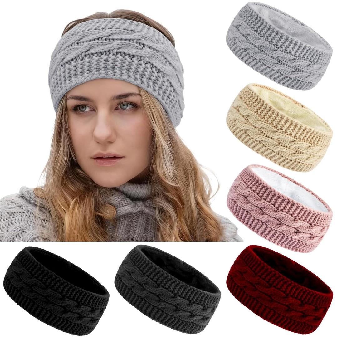 TOBATOBA 6 Pack Winter Headbands for Women Fuzzy Fleece Lined Ear Warmers Headband Thick Knit Ear Muffs for Winter Accessories Ear Covers Cold Weather Christmas Gift Stocking Stuffers for Women