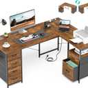 55 Inch L Shaped Office Desk with 6 Drawers & Type-C Port, Rustic Brown