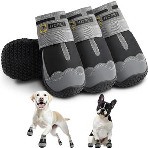 Hcpet Dog Shoes for Large Dogs, Waterproof Dog Booties for Small Medium Dogs, Anti-Slip Dog Boots & Paw Protectors for Hot Pavement Winter Snow Hiking with Reflective Straps Black Size 1 (#1 (Width 1.37 inch) for 10-23 lbs)