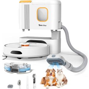 D20S Max+ Robot Vacuum and Mop, 6000Pa Suction for Pet Hair, with Self-Emptying Dock and Pet Grooming Parts, 10 Weeks Hands-Free Cleaning, PreciSense LiDAR Navigation, App & Voice Control (White)