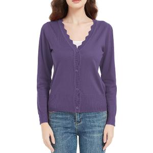 Women's Short Sleeve Cropped Cardigan Button Down Sweater Lightweight Knit Shrugs (Purple, XL)