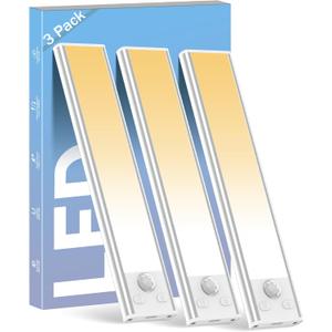 ASOKO Under Cabinet Lights Motion Sensor Light Indoor 3-Colors USB-C Rechargeable LED Closet Lights Battery Operated Wireless Magnetic Light Strip for Kitchen(Silver-3 Colors Light, 3 Pack-7.8inch)