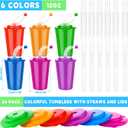 Zubebe 24 Pcs Neon Straws Cups 12 oz Colorful Neon Cups with Sipper and Lids Plastic Favor Reusable Straw for Birthday Party Events Supplies, 6 Colors