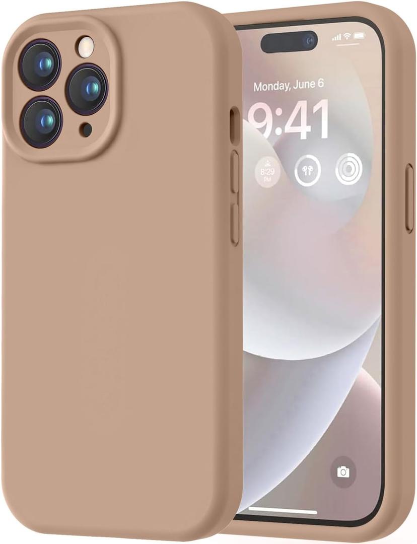 LOVE 3000 Designed for iPhone 14 Pro Case, Premium Silicone with [Soft Anti-Scratch Microfiber Lining] Shockproof Protective Phone Case for Men Women Girls 6.1", Light Brown