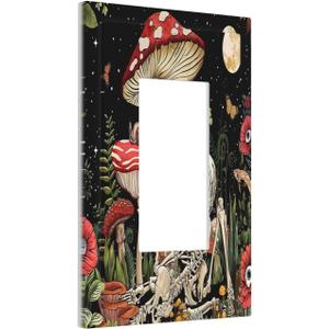 Mushroom Skull Skeleton Moon Star Plants Floral 1-Gang Decora GFCI Device Single Rocker Wall Plate Oversized Electrical Decorative Decorator Light Switch Receptacle Outlet Cover