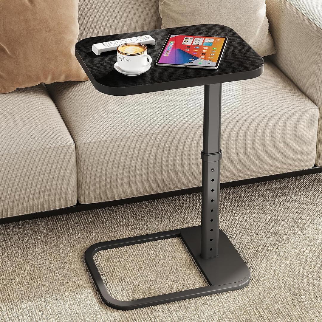 Kitstorack Upgraded TV Tray Table with Panel Lock, Adjustable Height & 90 Flip-Over Design, Sofa Arm End Side Table for Eating, Dinner, Snack, Laptop, Couch, Bed, Chair or Small Spaces, Black