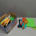 HUITEM Beach Sand Toys for Kids, 29PCS Sandbox Toys with 2 Collapsible Bucket Sand, 2 Dump Truck, Dinosaur Molds, Castle Building Kit, Shovel Sieve,Flags,Mesh Bag Travel Beach Toys for Toddler 3-10