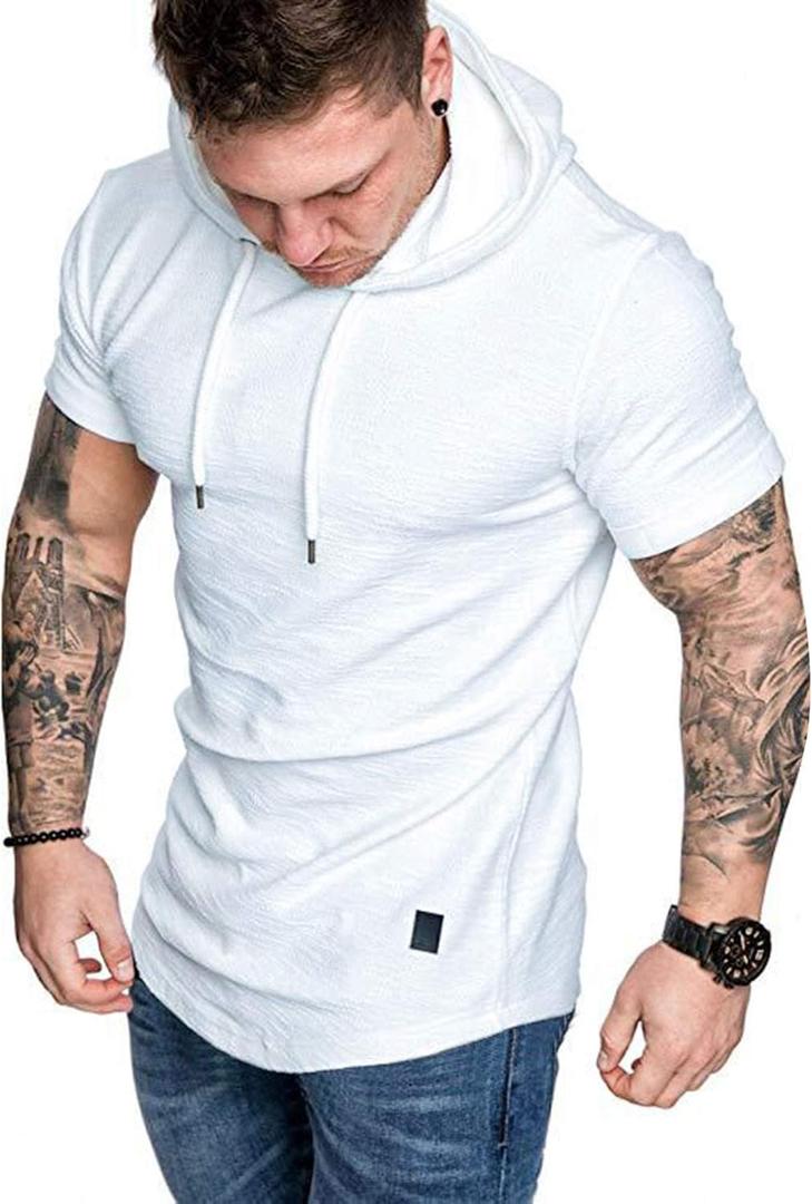 Lexiart Mens Fashion Athletic Hoodies Sport Sweatshirt Solid Color Fleece Pullover (White1) XL