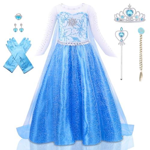 AHLPO Elsa Dress Princess Costume for Girls Birthday Party Halloween Cosplay Princess Dress Up Snow Queen Elsa Costume Fancy Dress Up with Long Cape for Toddler Kids Age 3 Year Old, Size 100