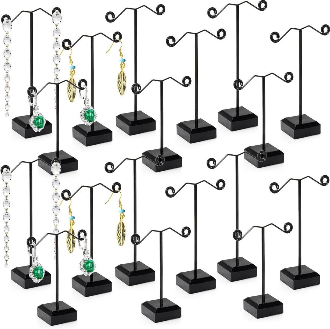 Coloch 18 Pcs Metal Earring Holder, Black T Bar Earring Display with 3 Heights Hoop Earring Display Stand with Acrylic Base Earring Showroom and Tradeshow Showcase Displays for Selling, Shows