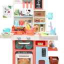 HOLYFUN Kids Kitchen Playset, Kitchen Set for Toddler with Sound and Light, Cooking Stove with Steam, Play Sink and Toy Kitchen Accessories, Pretend Kitchen Toys for Kids Girls Boys, Pink