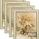 Vittanly 11x14 Picture Frames Set of 4, Vintage Photo Frames, Beige | Display 8x10 Pictures with Mat or 11x14 without Mat, Rustic Frames with Plexiglass, Farmhouse Home Decor for Wall Mounting
