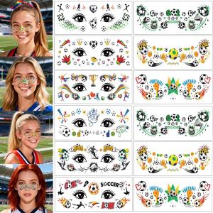 12Sheets Soccer Face Temporary Tattoos Sport Theme Tattoos for Europa World Cup Football Party Decoration Tattoos Stickers for Girls Boys Makeup Decals
