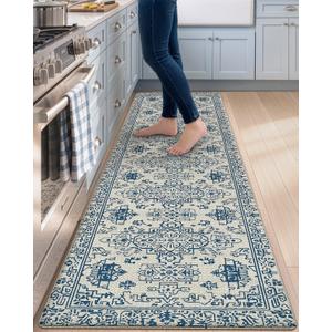 24x87 DEXI Kitchen Floor Mats Cushioned Anti Fatigue Runner Rug Blue and White