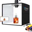 PULUZ 10x10 inch Mini Photo Studio Light Box, Portable Folding Photography Light Tent Kit with CRI >95 104pcs LED Dimmable Light & 6 Sheets of 12 Colors Backgrounds for Small Size Products