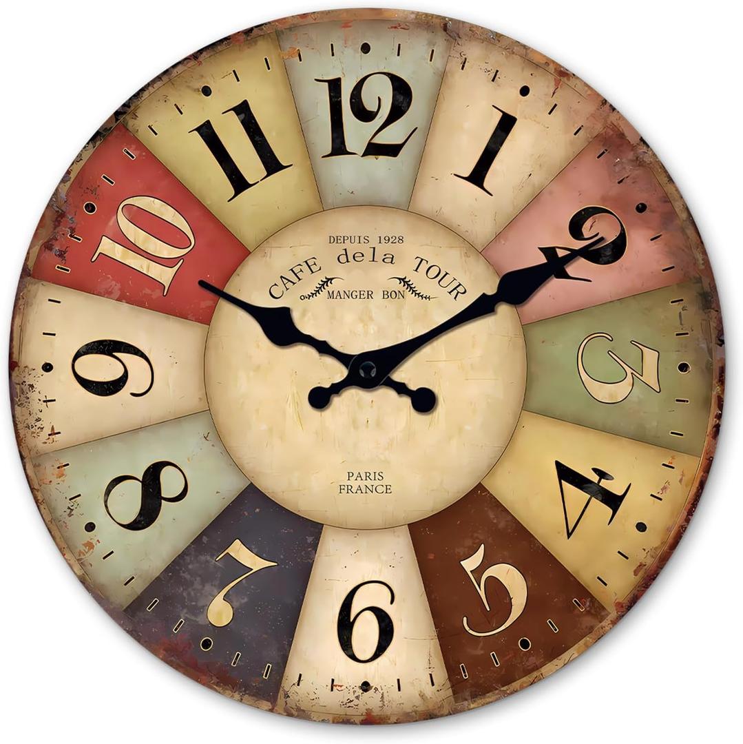 24 Inch Nautical Rustic Wall Clock for Office Wood Extra Large Battery Clock Decorative Colorful Wall Clock Silent(No Solid Wood, It is with MDF Material) (Colorful1)