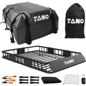 TANX 51" x 36" x 5" Roof Rack Cargo Carrier Basket with Waterproof Bag, Rooftop Cargo Carrier with Cargo Net & Ratchet Straps, Heavy Duty Roof Basket for SUV Truck, Hitch Cargo Carrier