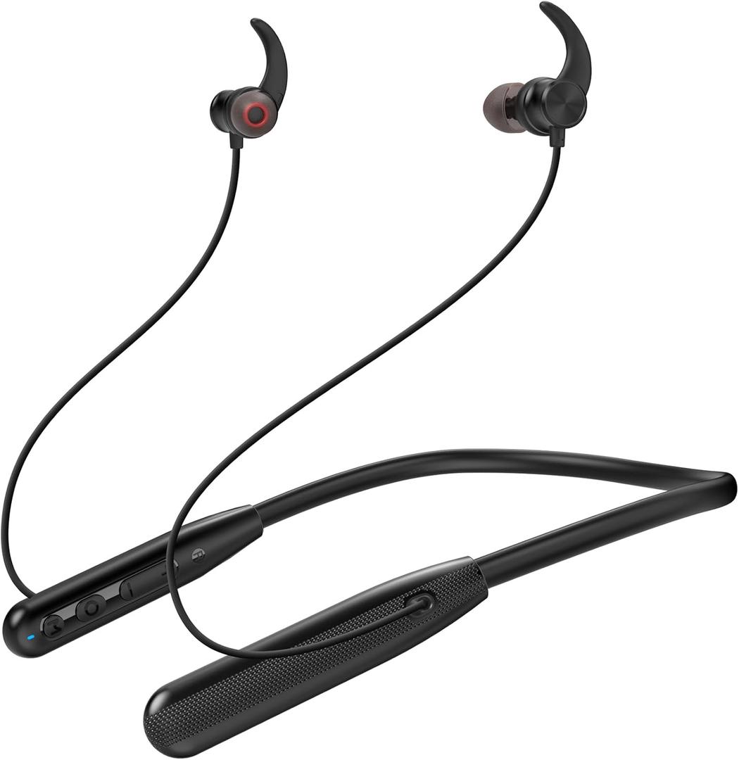 Rythflo Neckband Bluetooth Headphones, ENC IPX7 Sweatproof Sport Earbuds with AI-Enhanced Mic Vibration Call Alert, 50H Playtime Deep Bass Wireless Waterproof Earphones for Work Running Workout Gym