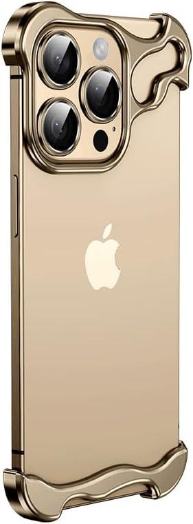 Frameless Series Designed for iPhone Case,Minimalist Protective Shock Absorption Aerospace Grade Aluminum Shells & Elastomer Inlays Easy Fit,Shockproof Bumper Cover (Gold,iPhone 16 Pro)