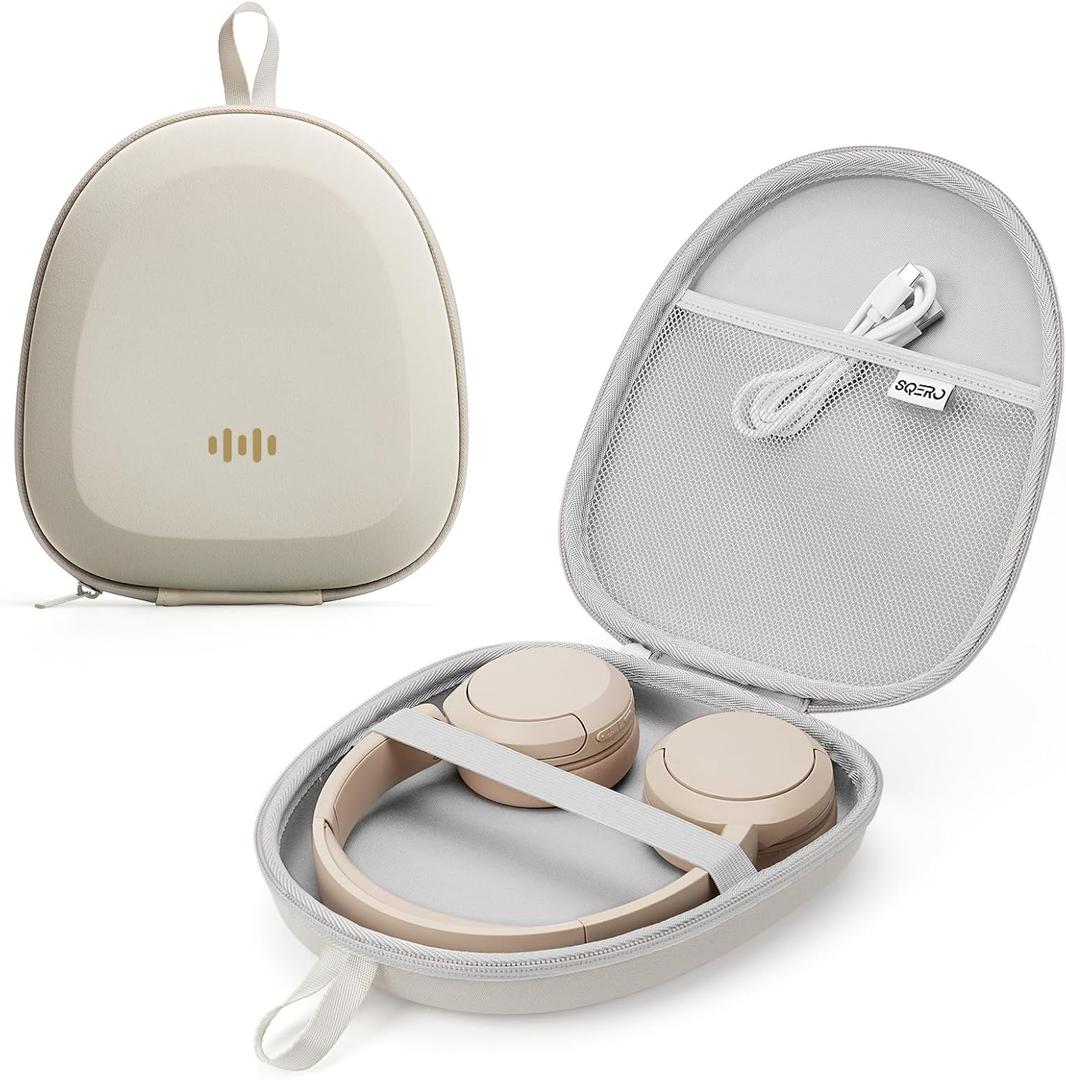 Headphone Case Hard Shell Super-Slim for Sony/JBL/Bose/Soundcore Anker/BERIBES KVIDIO TOZO JLab Over-Ear Headphones Universal Portable Travel Organizer Bag (Beige)