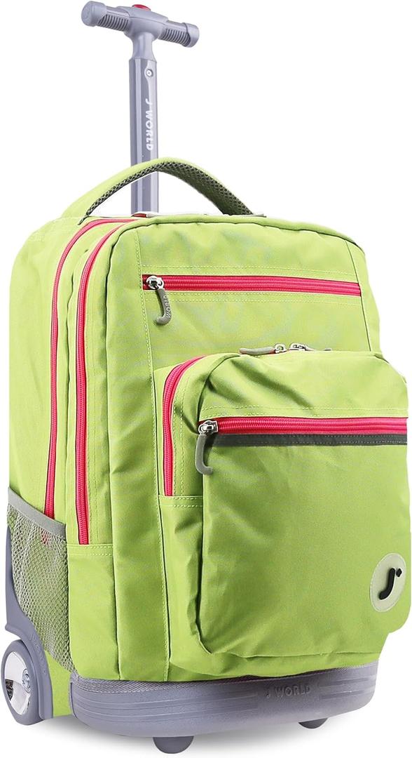 J World Sundance Laptop Rolling Backpack for Girls Boys. Roller Bookbag with Wheels, Celery