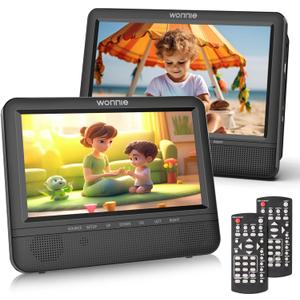 WONNIE 7.5 Inch Car DVD Player, Portable DVD Player for Car Play the Same or Two Different Movies with Headrest Straps, Support Last Memory, AV Out/in, USB/SD, All Regions