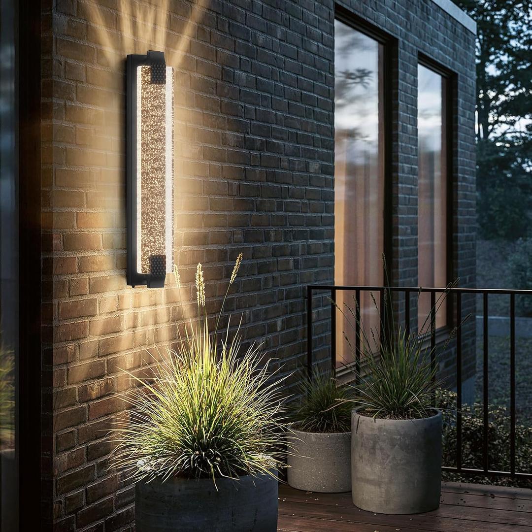 camuucci Dusk to Dawn Outdoor Light with Crystal Bubble Glass,15.7 Inches LED Porch Lights Outdoor Waterproof Modern Outside Sconce Wall Mount for Doorway Hallway (Black, 31.1 Inch)