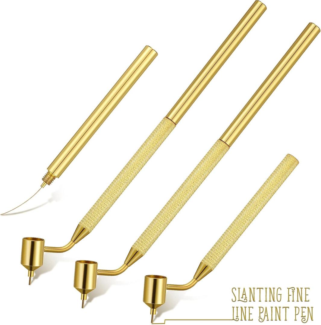 Gersoniel 2 Pieces 2 Pieces 0.5mm Detailing Fine Line Painting Pens Gold Fluid Writer Touch up Paint Applicator Fine Line Pen for Rock Chips and Scratch Repair Tip Brass Construction