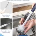 2 in 1 Long Handle Bottle Brush with Straw Brush for Cleaning Glass, Sports Bottle, Coffee Mug,Navy Blue,1 Pack