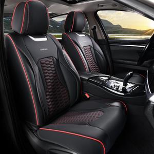 Coverado Front Seat Covers, Car Seat Covers Front Seats, Nappa Leather Waterproof Seat Covers for Car, Car Seat Protectors, Automotive Seat Covers Universal Fit for Most Vehicles(Black&Red)