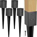 Fence Post Anchor 4''x4'', Heavy Duty Metal Fence Post Anchor Ground Spike 24''x4''x4'' for Fence, Mailbox, Bird feeder, Decking, Banner, with The Black Powder Coating Cover on The Surface (Set 4)
