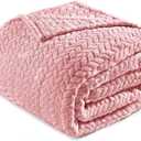 Exclusivo Mezcla Fleece Queen Size Blanket for Bed, 90x90 Inches Soft Cozy Jacquard Flannel Blankets, Lightweight Fuzzy Plush Warm for Women, Dusty Pink, Queen ( 90x90 IN )