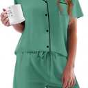 Ekouaer Pajamas Set for Women Short Sleeve Sleepwear Button Down Pjs Soft 2 Piece Lounge Sets Size XL