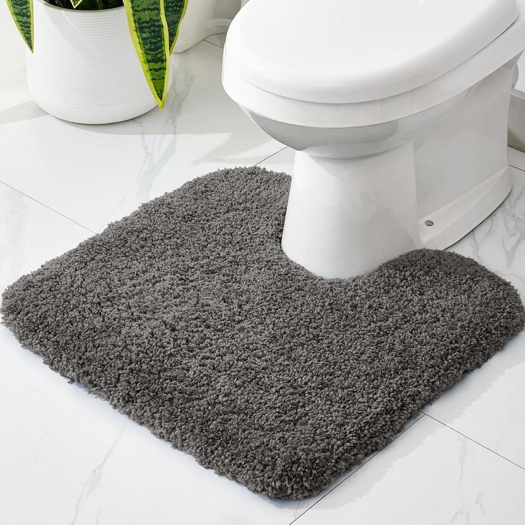 Disolla Toilet Mat 22x24 - Non Slip Fluffy U-Shaped Contour Rug, Ultra-Soft Plush Toilet Floor Mat, Absorbent & Machine Washable, Dark Grey
