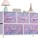 YITAHOME Wide Storage Tower with 5 Drawers - Fabric Dresser, Organizer Unit for Bedroom, Living Room, Closets - Sturdy Steel Frame, Easy Pull Fabric Bins & Wooden Top (Tie Purple)