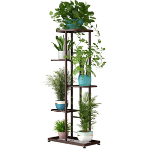 LINZINAR Plant Stand Metal 5 Tier 6 Potted Multiple Flower Pot Holder Shelf Indoor Outdoor Planter Display Shelving Unit for Patio Garden Corner Balcony Living Room (5 Tier 6 Potted, Bronze)