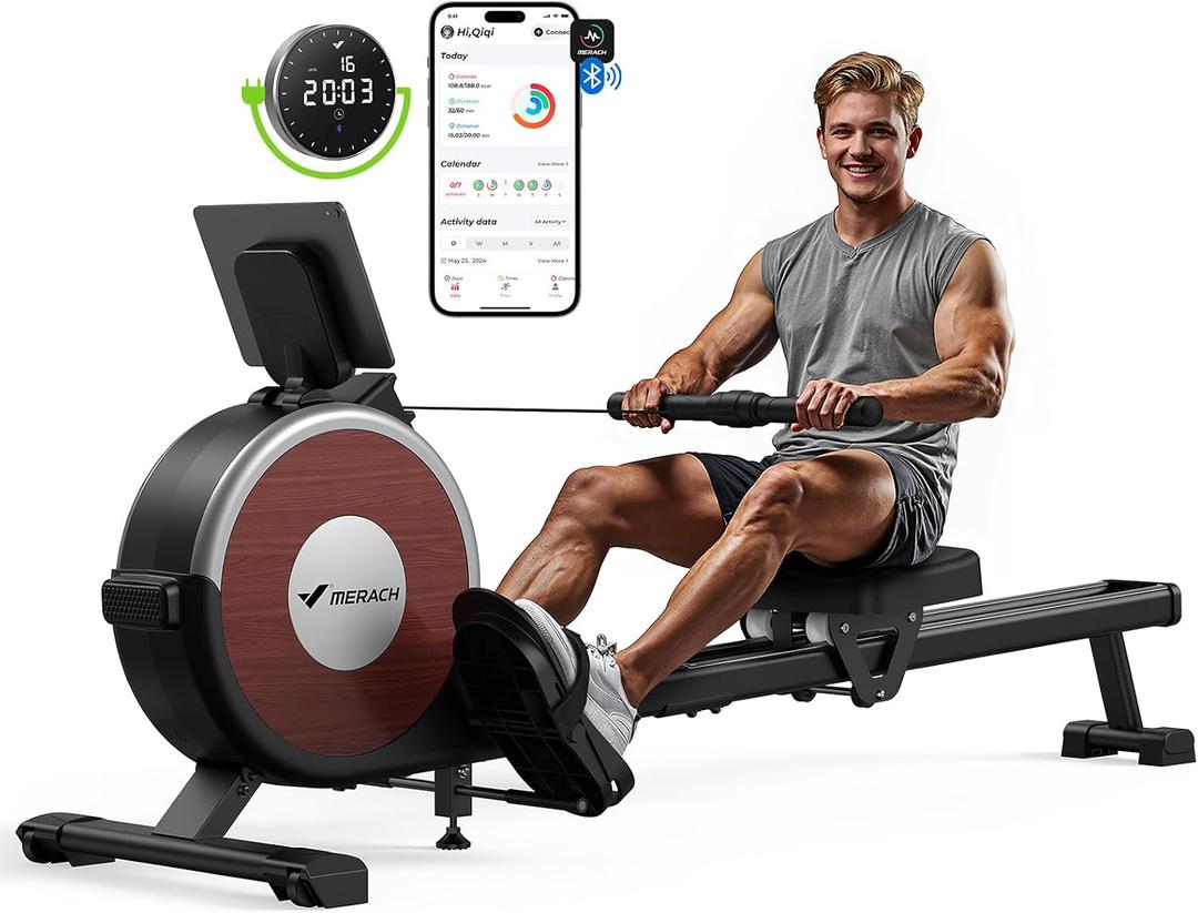 MERACH Rowing Machines for Home, Magnetic Rowing Machine with 16 Levels, Rower Machine of Quiet Resistance, Dual Slide Rail with Max 350lbs Weight Capacity, App Compatible